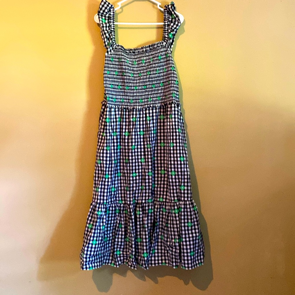 Kate Spade Black and White Checkered Maxi Dress with Green Accents